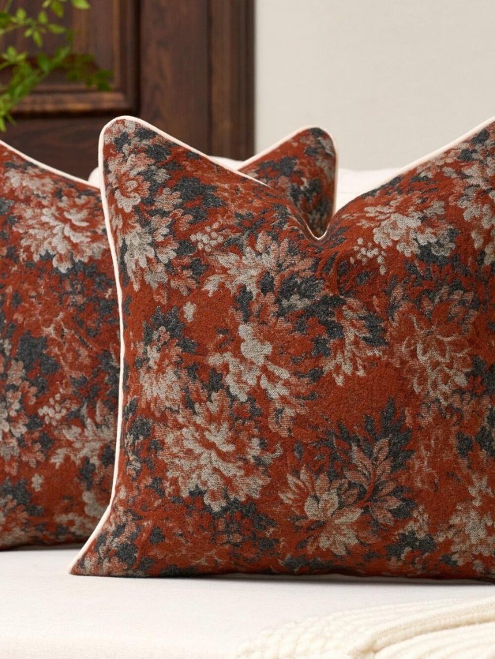 Vintage Floral Throw Pillow Covers 18x18 Set of 2 Boho Farmhouse Accent